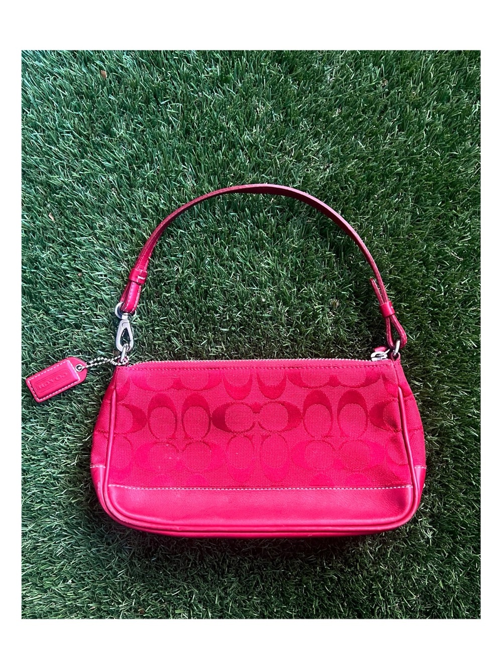 Coach Signature Jacquard Demi Baguette Bag Monochromatic Red